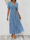 Summer Chic V-Neck Printed Midi Dress with Split