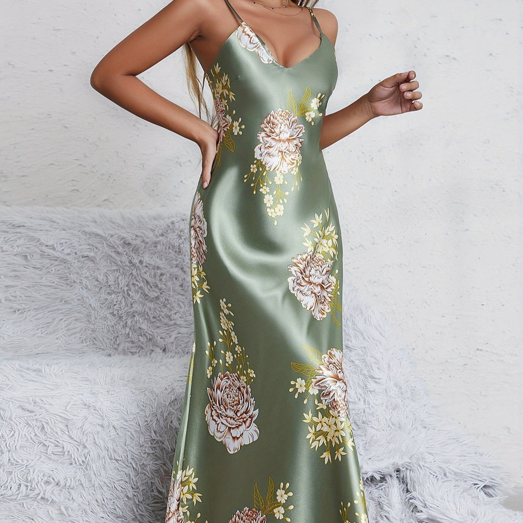 Elegant Floral Maxi Dress – Sleeveless Summer Loungewear