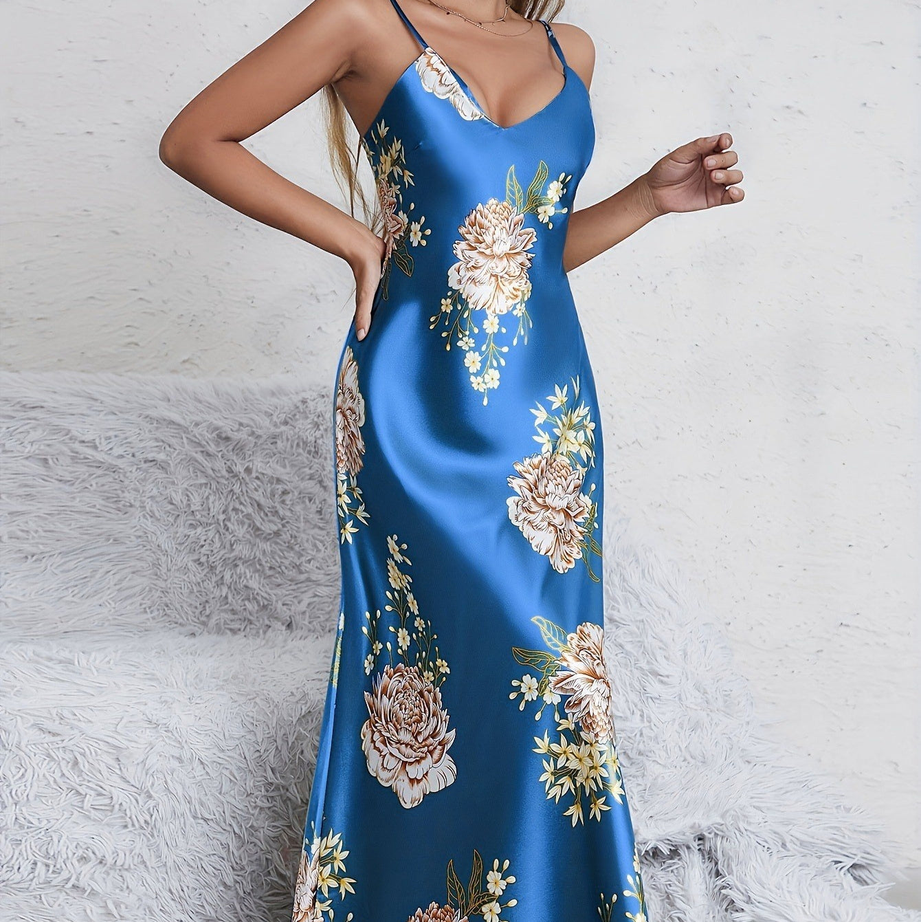 Elegant Floral Maxi Dress – Sleeveless Summer Loungewear